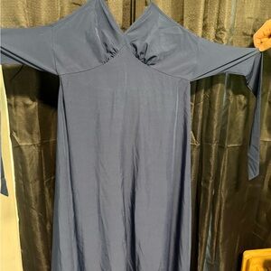Elegant Blue Spaghetti Strap Halter Dress w/bow back